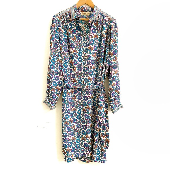 Vintage Dresses & Skirts - vintage • Schrader Sport long sleeve floral 1970s 1980s shirt dress • 16W